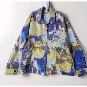 Chico's Colorful Jacket Women's Size 2 Travel Lover Vacation Wear Fun Colorful